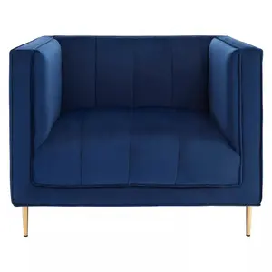 Interiors By Premier Classic Blue Velvet Chair, Mid Century Design Comfortable Armchair, Velvet Upholstered Modern Armchair