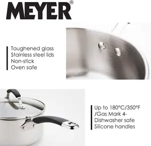 Meyer Induction Sets Silver Round Stainless Steel Induction Suitable Cookware Set Pack of 5