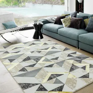 Flag Grey Geometric Modern Jute Backing Easy to Clean Rug for Living Room Bedroom and Dining Room-120cm X 170cm