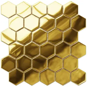 Hexagon glass mosaic on mesh for bathroom or kitchen 247mm x 255mm - Golden Sunsets