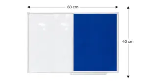 ALLboards Combination Board 2 in 1 Whiteboard & Blue Felt Board with Aluminium Frame 60x40cm, Pin Board Magnetic Board