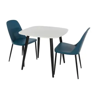 Core Products Aspen White 80cm Square Dining Table with 2 Blue Plastic Duo Design Chairs