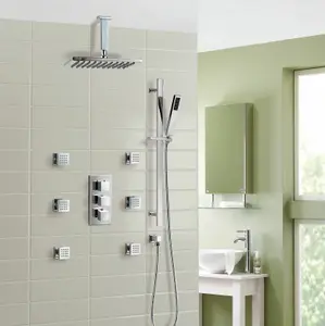 Oliver Concealed Thermostatic Shower Mixer ABS Head Slider Rail & Massage Jets