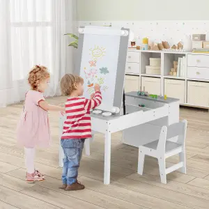 Costway 2-in-1 Kids Art Table and Easel Set Toddler Play Activity Drawing Desk w/ Chairs