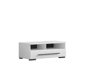 White Gloss TV Cabinet Unit Entertainment Stand Drawer 100 cm Black Accent Fever