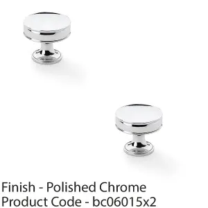 2 PACK - Round Fluted Door Knob 38mm Diameter Polished Chrome Retro Cupboard Pull Handle