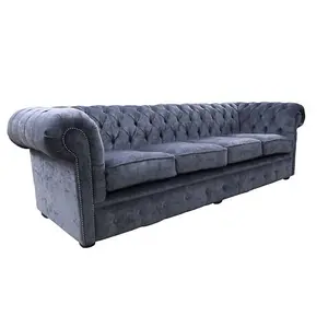 Chesterfield Handmade 4 Seater Sofa Pimlico Charcoal Grey Fabric In Classic Style