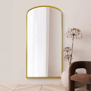 MirrorOutlet Angustus - Gold Metal Framed Arched Wall Leaner Mirror 79"x39" (200 x 100CM)