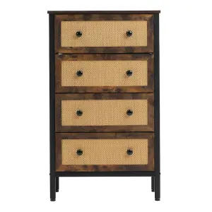 Chest of Drawers Rustic Rattan Storage Cabinet with 4 Drawers