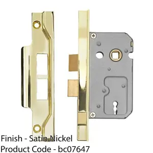 64mm Residential Standard Profile Rebated Sashlock - Satin Nickel BS EN 12209