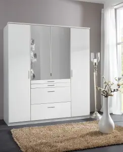 DIVER 4 door White  wardrobe with drawers