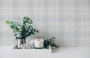 Galerie Maison Charme Blue Check Plaid Motif Wallpaper Roll