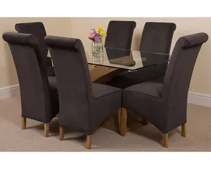 Valencia 160 cm x 90 cm Glass Dining Table and 6 Chairs Dining Set with Montana Black Fabric Chairs