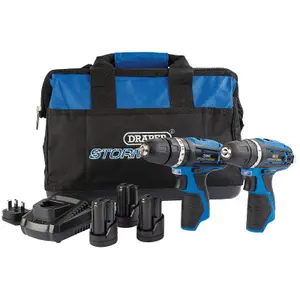 Draper Storm Force 10.8V Power Interchange Combi Drill and Rotary Drill Twin Kit, 3 x 1.5Ah Batteries, 1 x Charger, 1 x Bag 52031