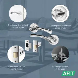 AFIT Polished Chrome Door Handle Latch Set Pack of 4 Internal Door Handles & Latch 66mm - Novi Range