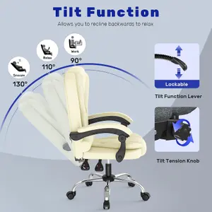 Ergonomic Office Chair with Tilt Function-Beige