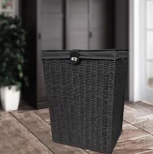 Arpan Resin Laundry Clothes Basket with Lid, Lock and Lining Storage Basket with Removable Lining (Black - Medium)