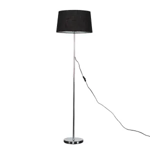 ValueLights Modern Standard Floor Lamp In Polished Chrome Finish With Black Tapered Shade