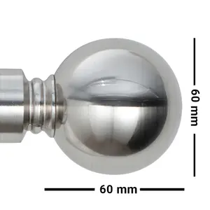 A.Unique Home Plain Round Ball Metal Extendable Curtain Pole with Rings and Fittings (25/28mm) - Brushed Steel, 120cm-220cm Approx