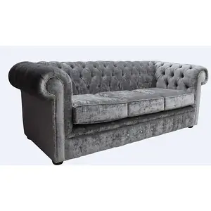 Chesterfield Handmade 3 Seater Sofa Settee Modena Smoke Grey Velvet Fabric In Classic Style