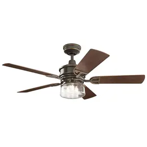 Luminosa Kichler Lyndon Patio 5 Blade 132cm Ceiling Fan with LED Light Olde Bronze Remote Control