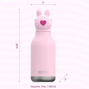 Stainless Steel Bunny Bestie Water Bottle with Reusable Flexi Straw 475ml