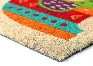 Coco&Coir Natural Coir Indoor Mat 15mm Non-Slip Backing Elephant Colourful Printed Design  45 x 75cm JUMBO BLING