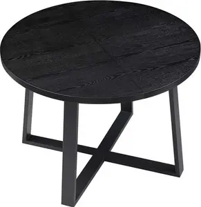 BERN Extending Round Dining Table With Metal Legs, Black Modern - Daals - Dining Tables