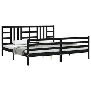 Berkfield Bed Frame with Headboard Black 200x200 cm Solid Wood