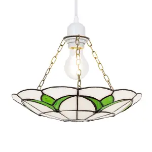 Traditional Stained Glass Tiffany Pendant Light Shade with Emerald Green Leaves