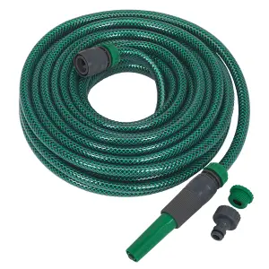 Sealey 15 Metres Water Hose With Fittings & Spray/Jet Nozzle Green PVC GH15R/12