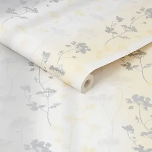 Sublime Yellow/Grey Summertime Floral Wallpaper