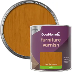 GoodHome Medium Oak Satin Multi-surface Furniture Wood varnish, 250ml