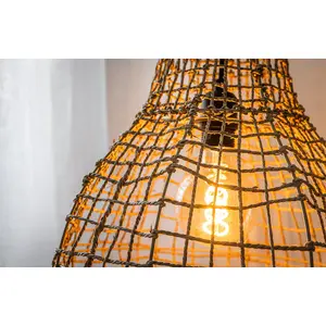 Lucide Alban Scandinavian Rattan Pendant Light 35cm - 1xE27 - Light Wood