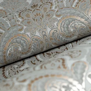 Galerie Adonea Ares Grey Copper Metallic Damask 3D Embossed Wallpaper Roll