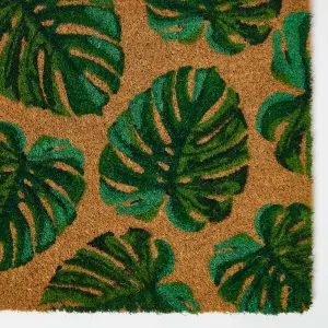 Homescapes Coir Doormat Green Tropical Leaves, 40 x 60 cm