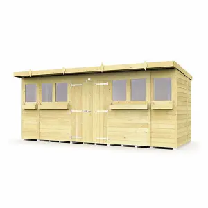 16 x 6 Feet Pent Summer Shed - Wood - L178 x W474 x H201 cm