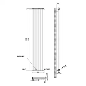 Vertical Black Single Oval Panel Radiator (H)1800mm x (W)354mm, 3764 BTU.