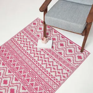 Homescapes Tia Aztec Pink & White Outdoor Rug, 120 x 180 cm