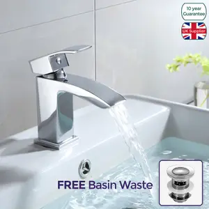 Nes Home Waterfall Bathroom Single Lever Cloakroom Basin Mono Mixer Tap with Waste