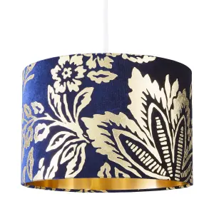 The Lighting Edit Varuna Navy Velvet effect Floral Light shade (D)30cm