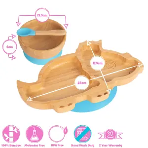 Tiny Dining - Children's Bamboo Suction Dinosaur Dinner Set - Blue