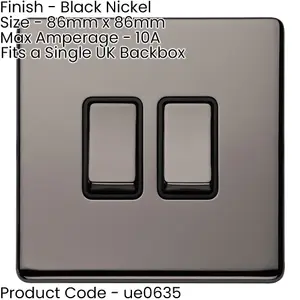 2 PACK 2 Gang Single Light Switch SCREWLESS BLACK NICKEL 2 Way 10A Slim Rocker