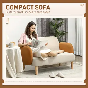 HOMCOM Modern 2 Seater Sofa w/ Rubber Wood Legs 130 x 74 x 76cm Cream Orange