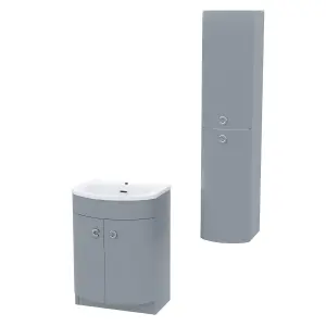 Nes Home Grey 600mm Freestanding Basin Vanity Unit With Wall Bathroom Storage Dene