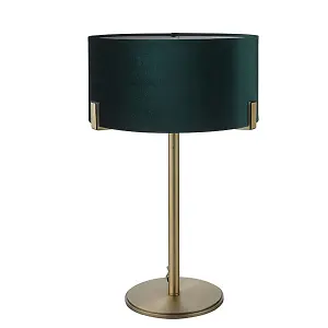 Luminosa Hayfield Table Lamp Matt Antique Brass Plate, Green Velvet Shade