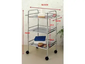 LUCY 3 TIER BATHROOM/KITCHEN/BEAUTY SALON/OFFICE STORAGE TROLLEY W HANDLES