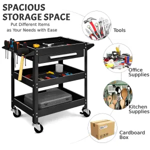 Costway 3-Tray Tool Cart Rolling Utility Cart Tray Organizer w/ Drawer & Wheels