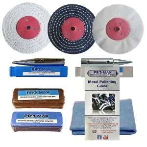 Bench Grinder Metal Polishing Kit For Aluminium Alloy Brass 8pc  4" x 1" - Pro-Max