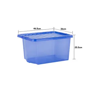 Wham Crystal 5x 28L Plastic Storage Boxes with Lids. Small Size, Strong . Made in the UK Tint Spectrum Blue